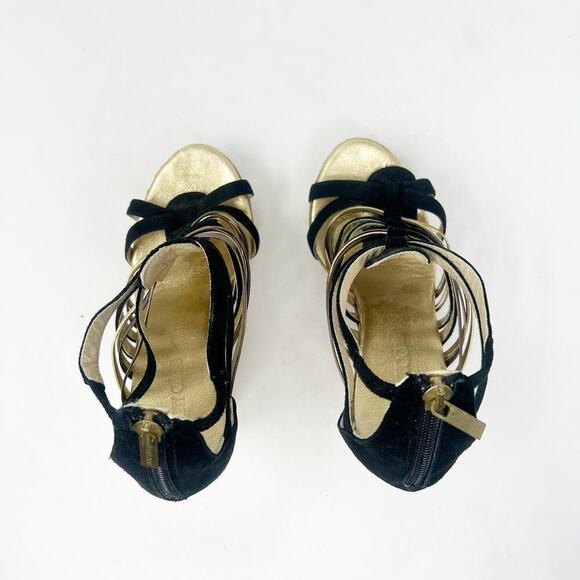 Jimmy Choo Black and and Gold Strappy Platform Cork Wedge Sandals 37.5 (7.5) - Picture 6 of 8